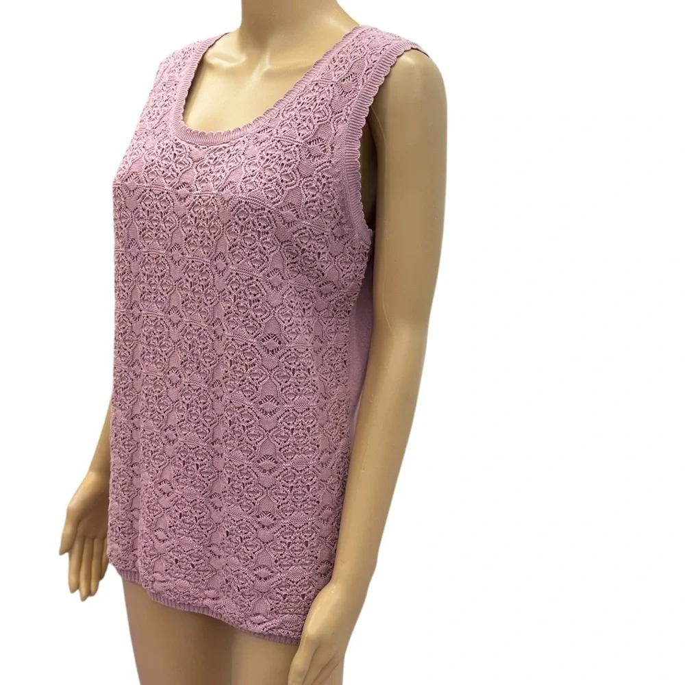 Vintage Cotton Maggie Sweet Sleeveless Knit Scalloped Scoop Neck Top Womens M